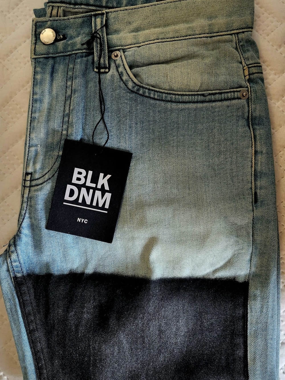 BLK DNM Men’s Light Blue to Black Dip-Dye Skinny Jeans
